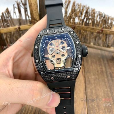 Copy Richard Mille RM52-06 Rose Gold Skull Watch Diamond Case